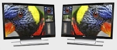 image of a dual monitor set up at a podium