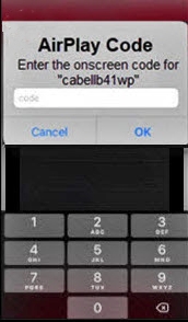 Image of the VIA app prompt for an Airplay code