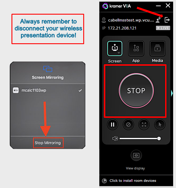 Image reminder to disconnect your presentation device