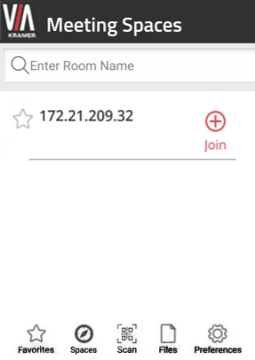 Image of the VIA iOS Phone App meeting spaces screen