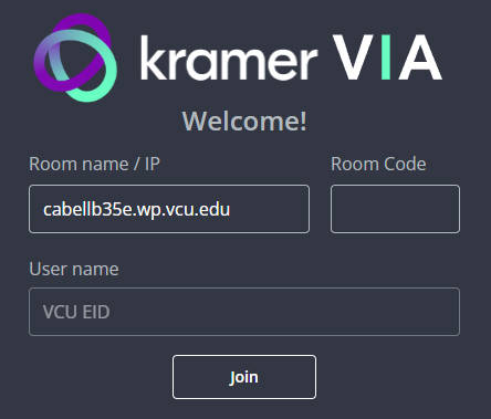 login screen for presenter_with room code