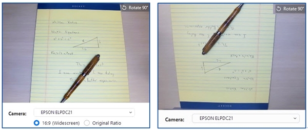 Images of a mirrored and unmirrored document shown with the document camera
